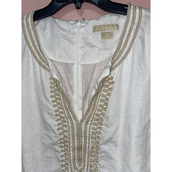 Michael Kors Womens size 16 Linen Embroidered Peasant Short Sleeve Blouse Top - Picture 3 of 11
